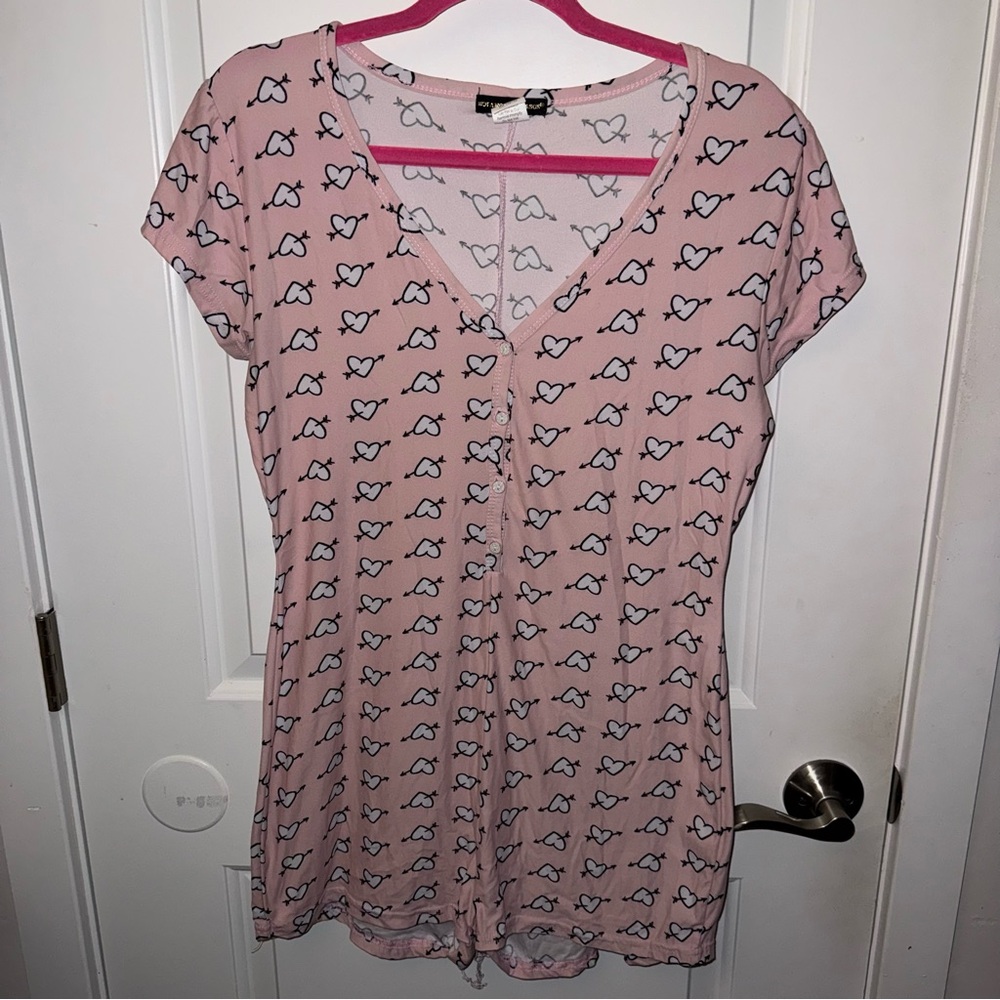 🔥5/$25🔥 Pink Hearts Pajama Romper Size XL by Not A Morning Person